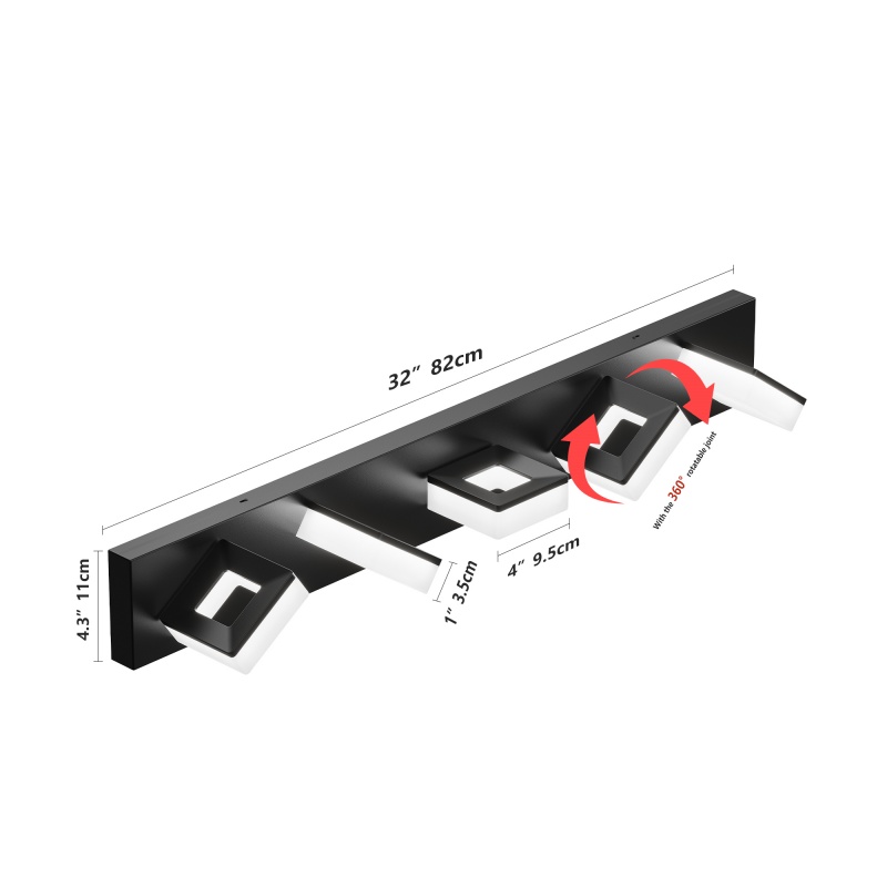Home Bathroom Mirror - Adjustable 5-Head LED Mirror Lamp, Black