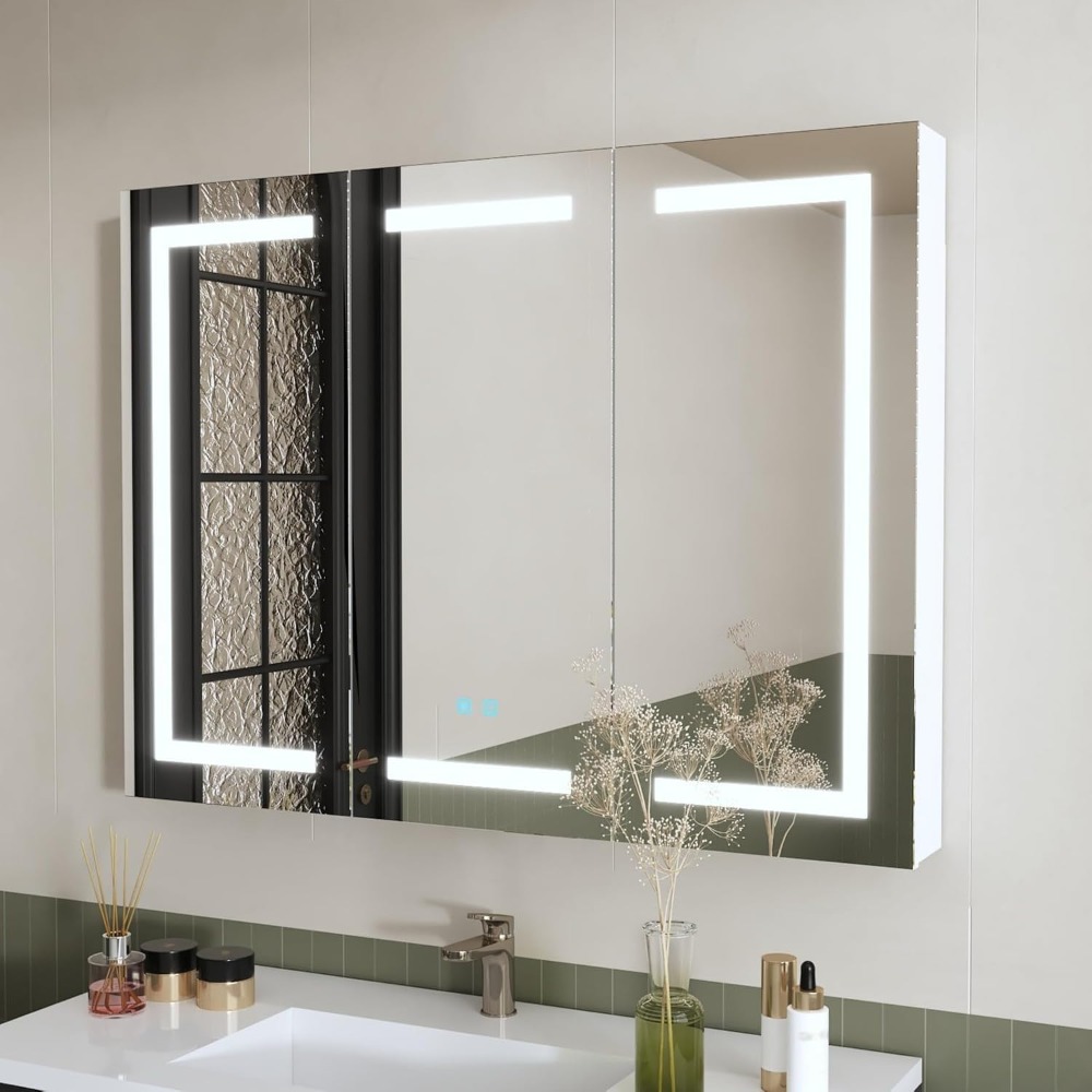 Home Bathroom Cabinets - Lighted Medicine Cabinet with Mirror, Anti-Fog,