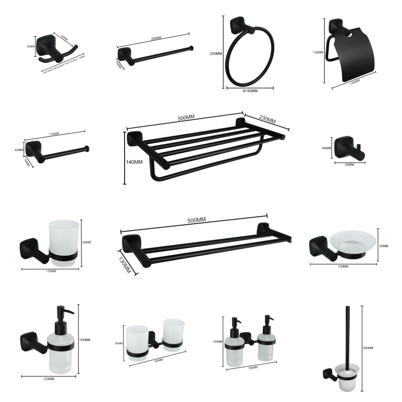 Zara Home Bathroom Set - Matte Black Bathroom Accessories Set Wall