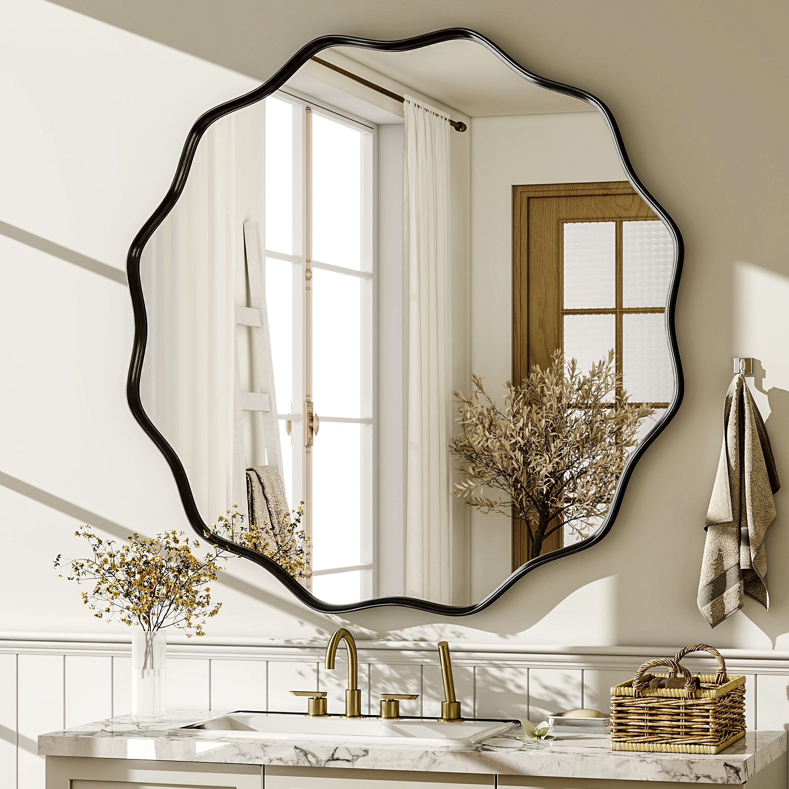 Wavy Round Bathroom Mirror Dec - Home Bathroom Cabinets review and price