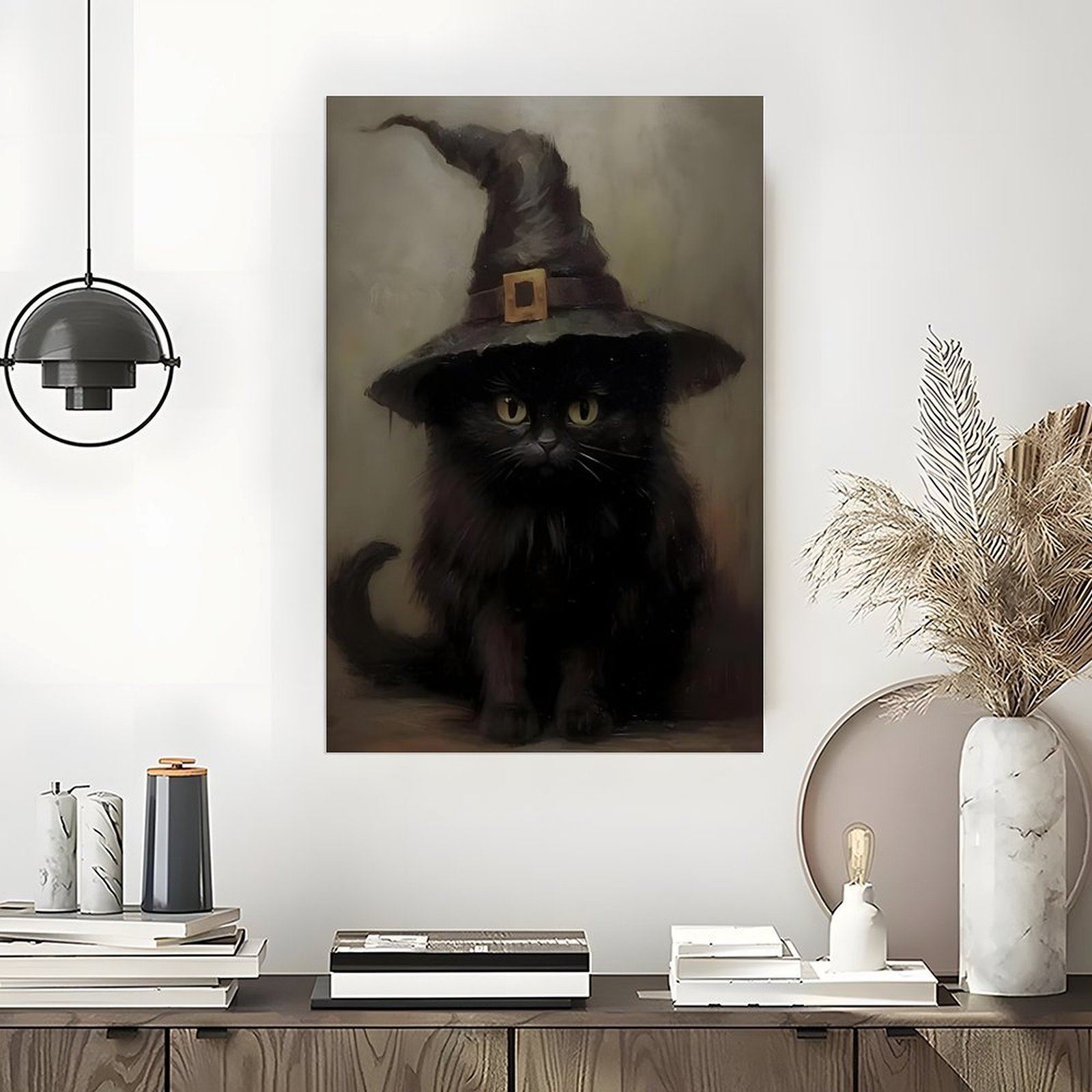 Black Cat Witch Hat Art Poster - Home Bathroom Mirror review and price